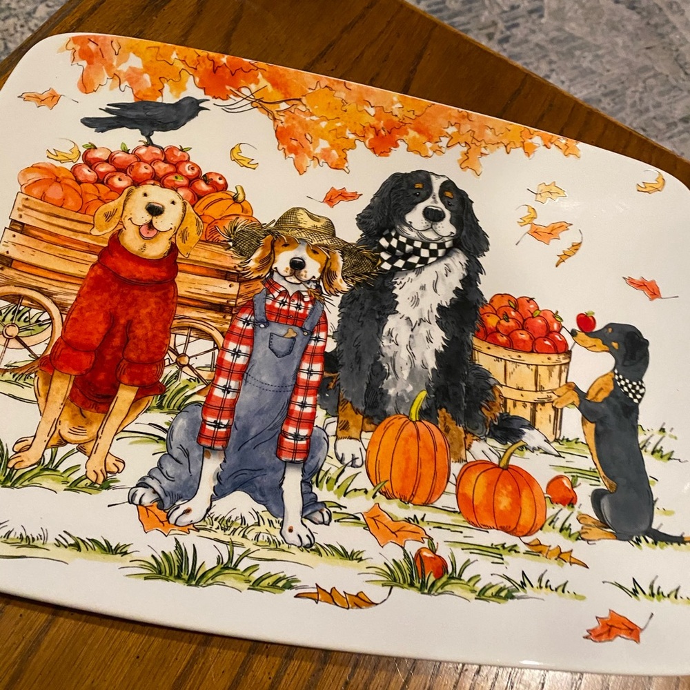 Fall Harvest Country Dogs Serving Plate
